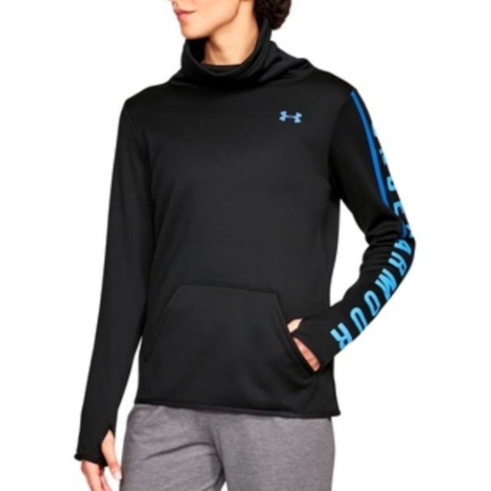 🆕 Under Armour Coldgear Women’s Black Fleece Sleeve Graphic Funnel Neck Top